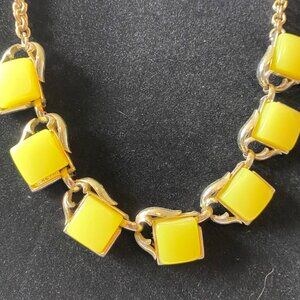 Vintage Lemon Yellow Thermoset Necklace With Gold-Tone Chain Links & Retro Chic